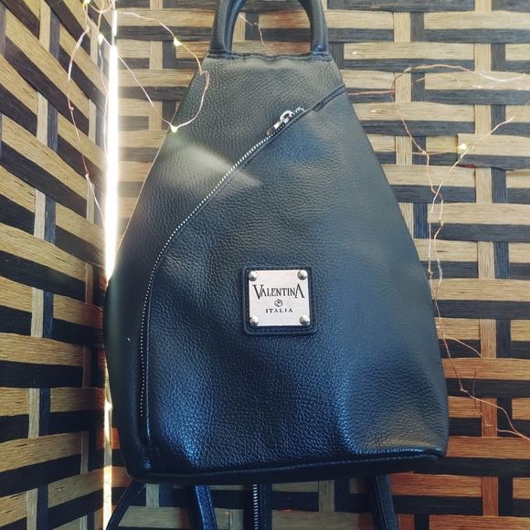 Valentina Handbags - Valentina Italian Black Leather Backpack Handbag
